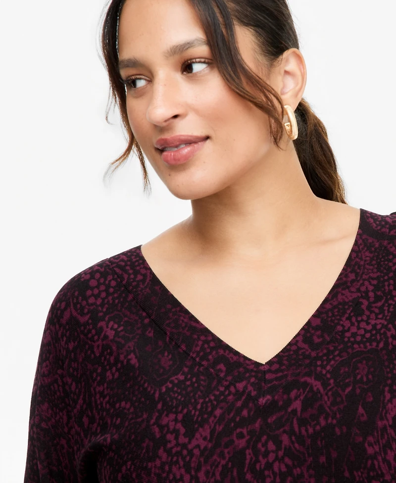 I.n.c. International Concepts Plus Paisley V-Neck Long-Sleeve Sweater, Macy's Exclusive