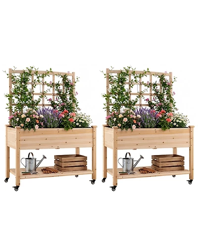 Costway Wooden Raised Garden Bed with Trellis 47x23x65 in, Liner, Drainage Holes