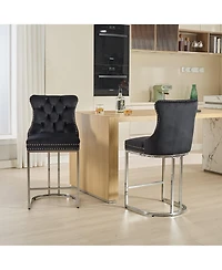 Clihome 25" Counter Height Bar Stools Set of 2, Modern Velvet Barstools with Button BackandRivet Trim Upholstered Kitchen Island Chairs