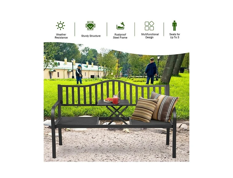 Mondawe Patio Garden Bench Steel Frame with Adjustable Center Table