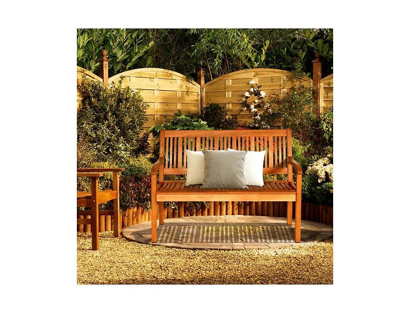 Mondawe Two Person Solid Wood Garden Bench with Curved Backrest and Wide Armrest
