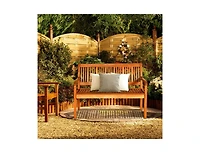 Mondawe Two Person Solid Wood Garden Bench with Curved Backrest and Wide Armrest