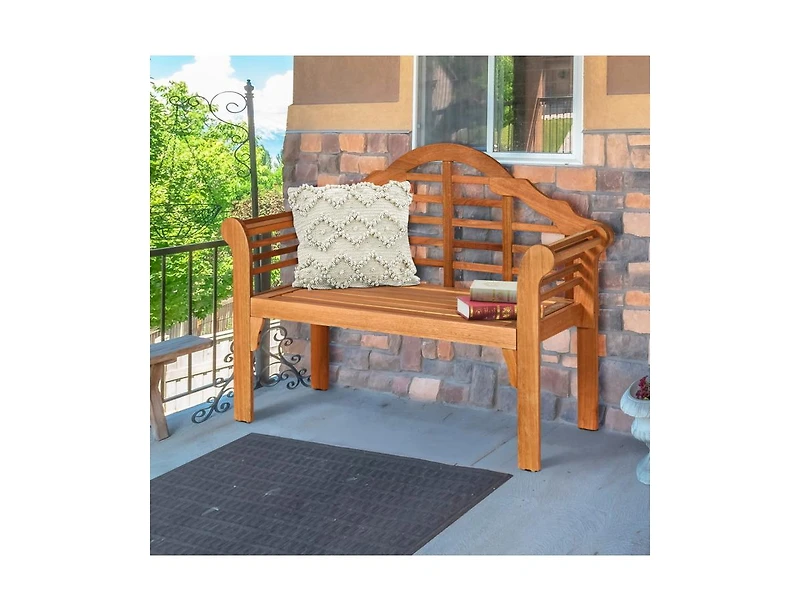Mondawe 49 Inch Eucalyptus Wood Outdoor Folding Bench with Backrest Armrest for Patio Garden