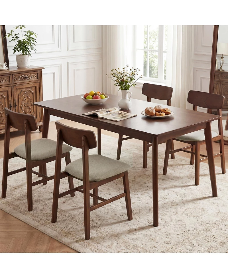 Gymax 4Piece Dining Chairs With Curved Backrest Linen Fabric Upholstered Seat for Kitchen