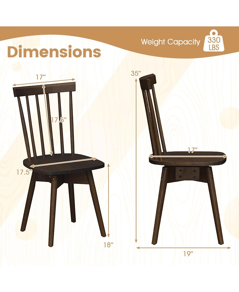 Gymax Dining Chairs Set of 2 Mid Century Rubber Wood Kitchen Swivel Seat Walnut
