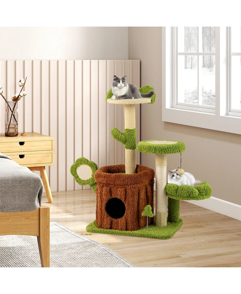 Gymax Cat Tree Tower with Perch Condo Platforms Petal Scratching Board for Indoors