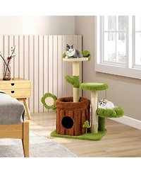 Gymax Cat Tree Tower with Perch Condo Platforms Petal Scratching Board for Indoors