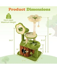 Gymax Cat Tree Tower with Perch Condo Platforms Hanging Toy Spring Ball for Indoors