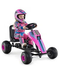 Gymax Pedal Go Kart for Kids 4-Wheel Ride On Toy with Steering Wheel and Safe Handbrake