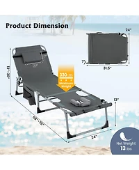 Gymax Outdoor Folding Chaise 5-Position Lounge Chair with Face Hole and Adjustable Footrest