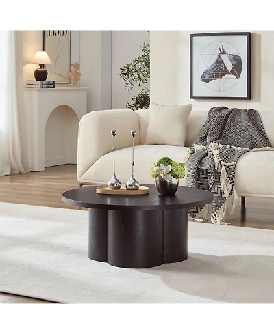 Boyel Living Modern Round Coffee Table with Curved Legs, Natural Wood Veneer Accent for Room, Bedroom, Apartment
