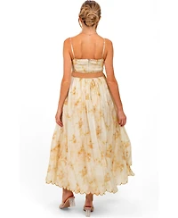 Pinkblush Maternity Yellow Faded Floral Scallop Edge Cutout Midi Dress