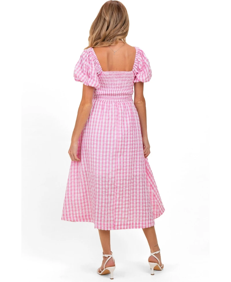 Pinkblush Maternity Pink Gingham Puff Sleeve Midi Dress