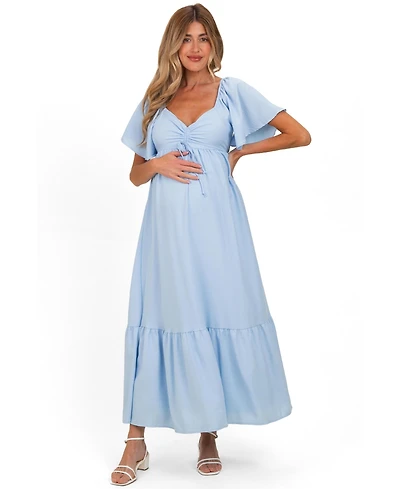 Pinkblush Maternity Light Blue Flutter Sleeve Ruffle Hem Maxi Dress