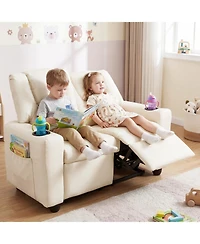 Slickblue Kids Double Recliner Sofa Chair with 2 Cup Holders for Toddlers and Children