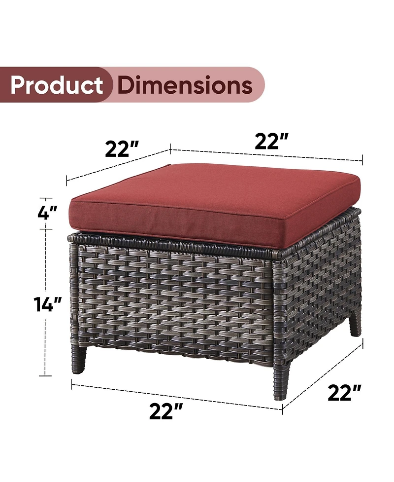Pocassy 2 Pieces Outdoor Ottoman, All Weather Rattan Wicker Ottoman Seat, Patio Rattan Furniture, Outdoor Footstool Footrest Seat