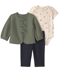 Carter's Baby Girls' Long-Sleeve Cardigan, Bodysuit and Pants, 3-Piece Set