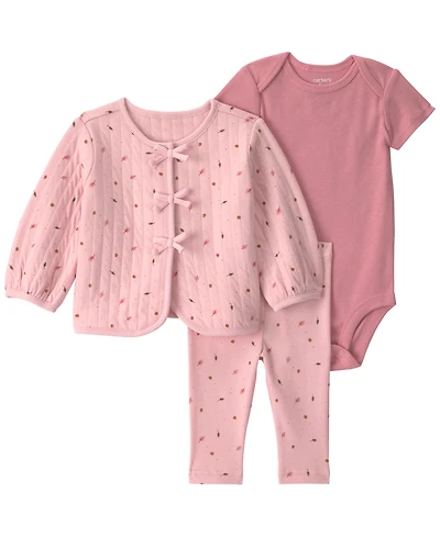 Carter's Baby Girls' Long-Sleeve Cardigan, Bodysuit and Pants, 3-Piece Set