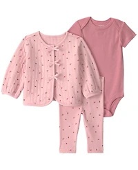 Carter's Baby Girls' Long-Sleeve Cardigan, Bodysuit and Pants, 3-Piece Set