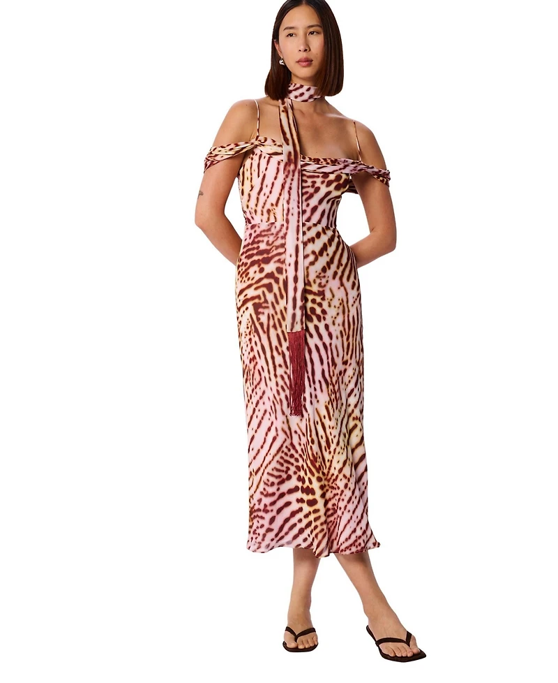 Whistles Women's Orchid Print Scarf Midi Dress