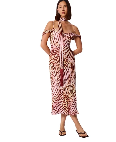 Whistles Women's Orchid Print Scarf Midi Dress