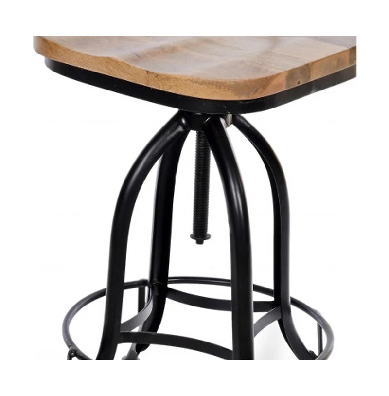 HomeRoots Solid Wood and Steel Counter Height Swivel Bar Chair