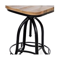 HomeRoots Solid Wood and Steel Counter Height Swivel Bar Chair