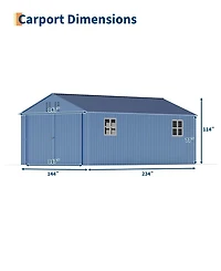 Homfan Fully Enclosed Iron Carport with Double Hinge Doors and 4 Skylight Windows, Heavy Duty Garage Shelter