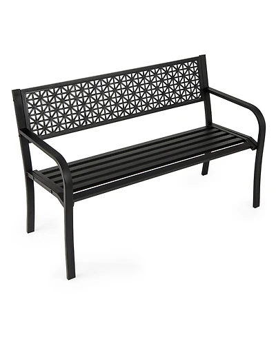 Slickblue Metal Garden Bench with Patterned Back Design for 2-3 Person Seating