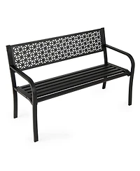 Slickblue Metal Garden Bench with Patterned Back Design for 2-3 Person Seating