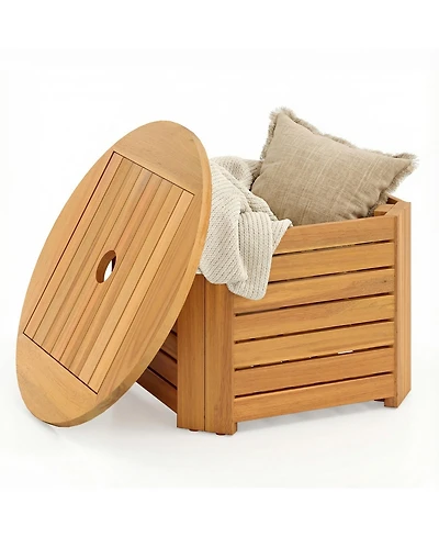 Gymax 2-in-1 Outdoor Side Table with Storage Umbrella Hole and Removable Base for Backyard