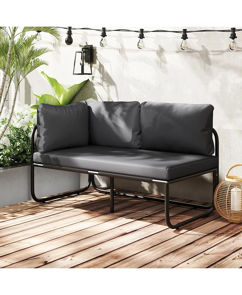 Gymax Patio Loveseat with Removable Pillows and Seat Cushion Side Armrest Metal Frame
