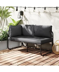Gymax Patio Loveseat with Removable Pillows and Seat Cushion Side Armrest Metal Frame