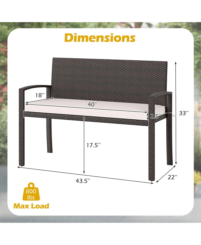 Gymax 2-Person Patio Loveseat with Removable Seat Cushion Metal Frame Backrest