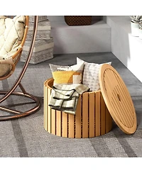 Gymax 2-in-1 Outdoor Side Table with Storage Umbrella Hole and Removable Base for Backyard