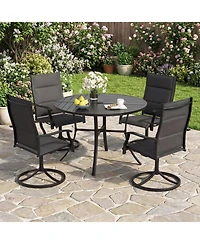 Gymax Patio Dining Table 42.5'' Round Metal Slat Table with Umbrella Hole Outdoor
