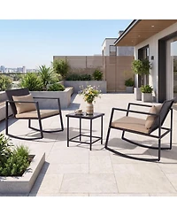 Gymax 3-Piece Outdoor Rocking Bistro Set Patio Rocking Chairs and Coffee Table Set