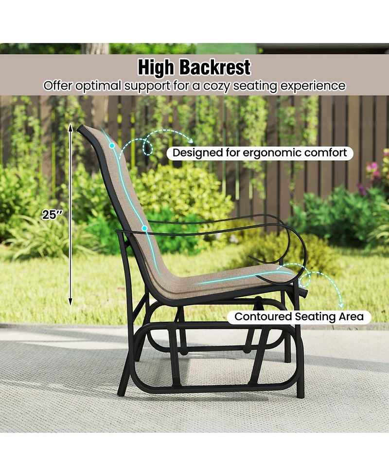 Slickblue Patio Glider Chair Set of 2 with Metal Frame and High Back Support-Mix