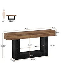 Tribesigns 63" Console Table, Farmhouse 2-Tier Entryway Table with U-Shaped Base, Narrow Long Wood Behind Couch Table