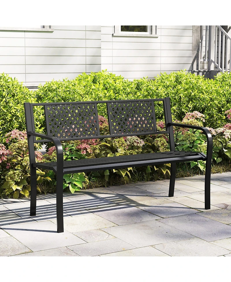 Slickblue Outdoor Loveseat Bench with Metal Frame for Patio, Porch or Garden