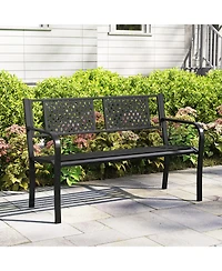 Slickblue Outdoor Loveseat Bench with Metal Frame for Patio, Porch or Garden