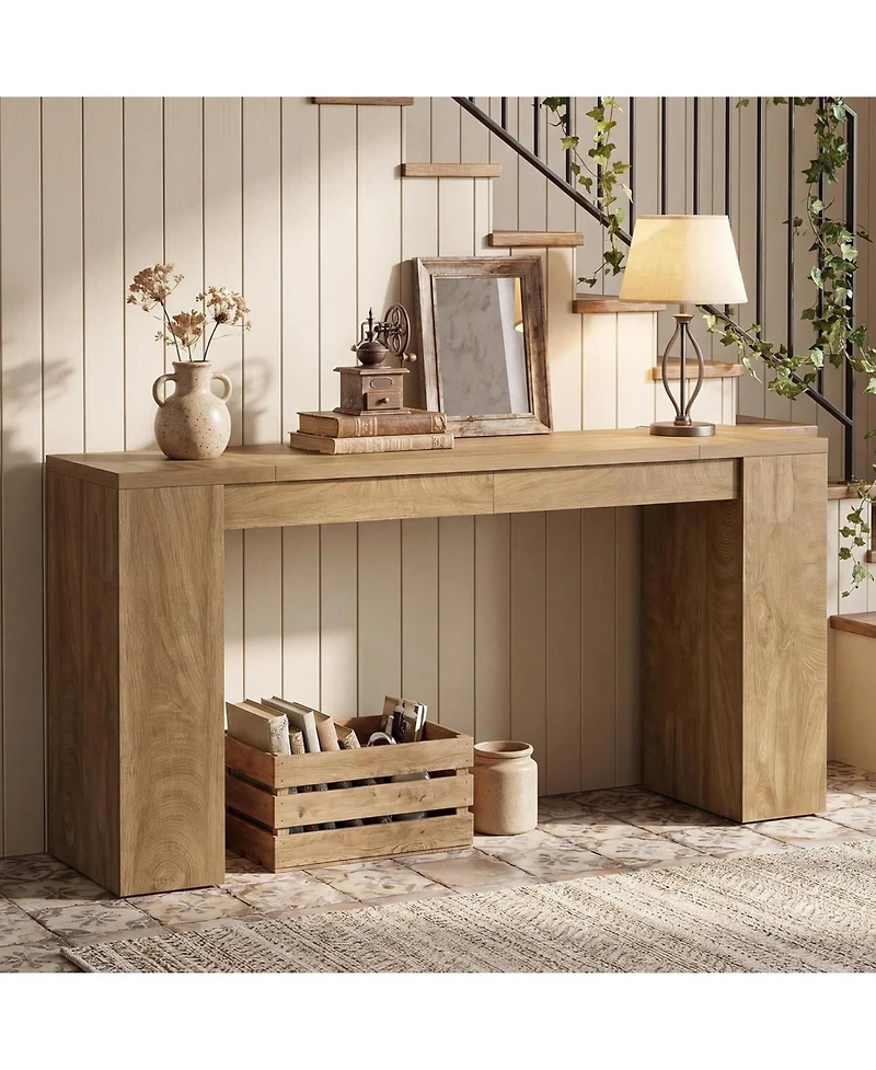 Tribesigns 35.4" Tall Farmhouse Console Table, 71" Wooden Sofa Table for Living Room, Modern Entryway Furniture