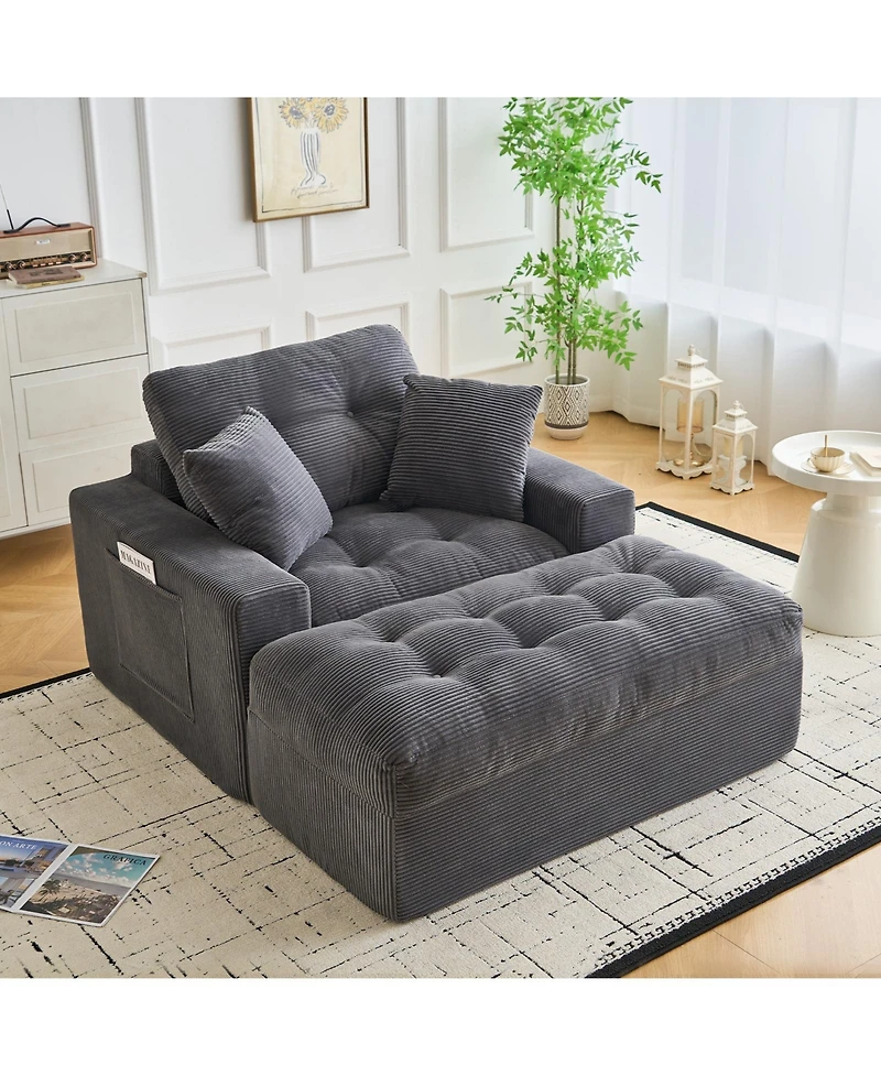 gaomon 63 inch Corduroy Chaise Lounge Chair No Assembly
