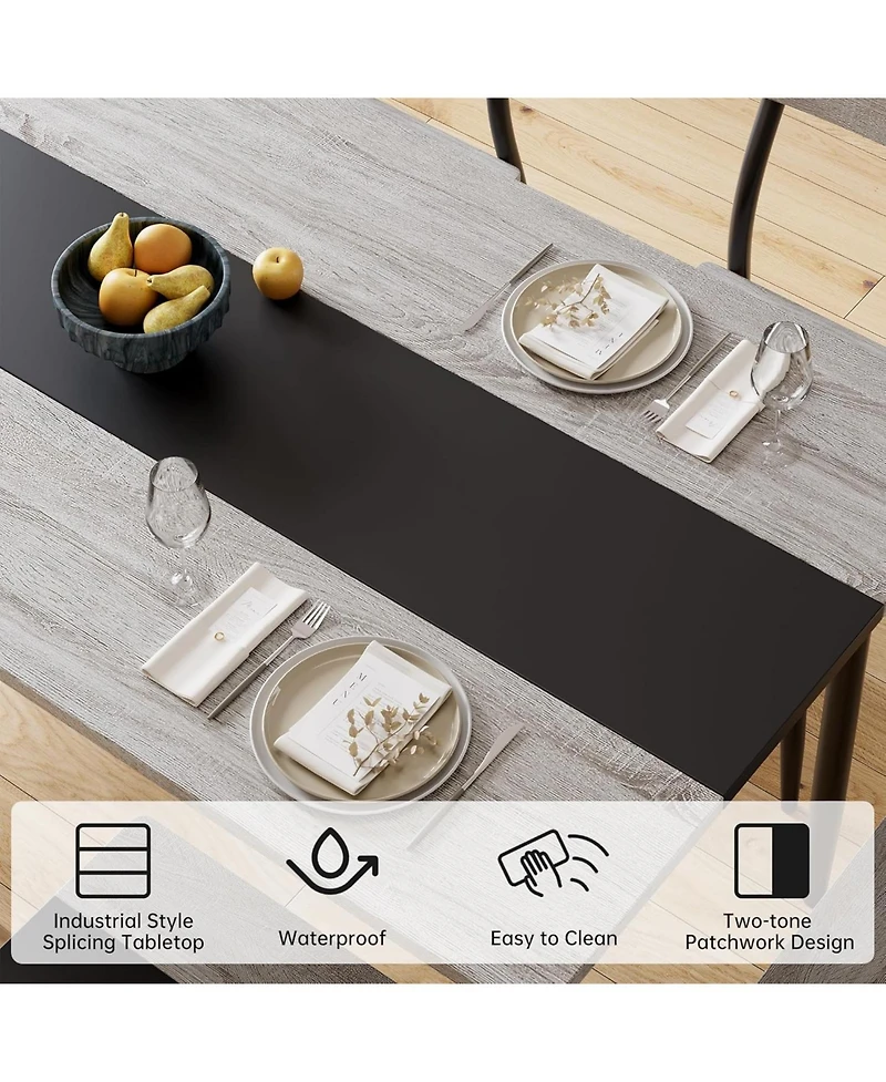gaomon Dining Table Set, Metal Frame and Mdf Board, Two-Tone Splicing Design