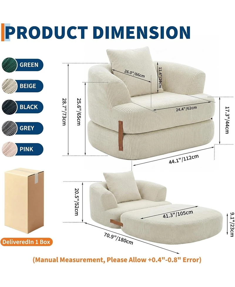 homfan 3-in-1 Folding Memory Foam Sofa Bed, Convertible Floor Futon Chair with Washable Cover
