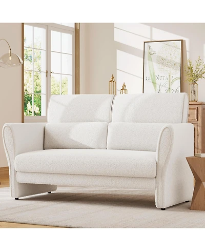 homfan 57" Boucle Loveseat Sofa, Small 2-Seater Couch with High Backrest, Removable Lumbar Pillows, Easy Assembly