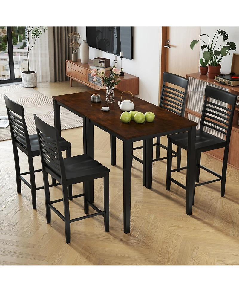 Slickblue 5-Piece Counter Height Kitchen Table Set with Footrest and Wood Frame