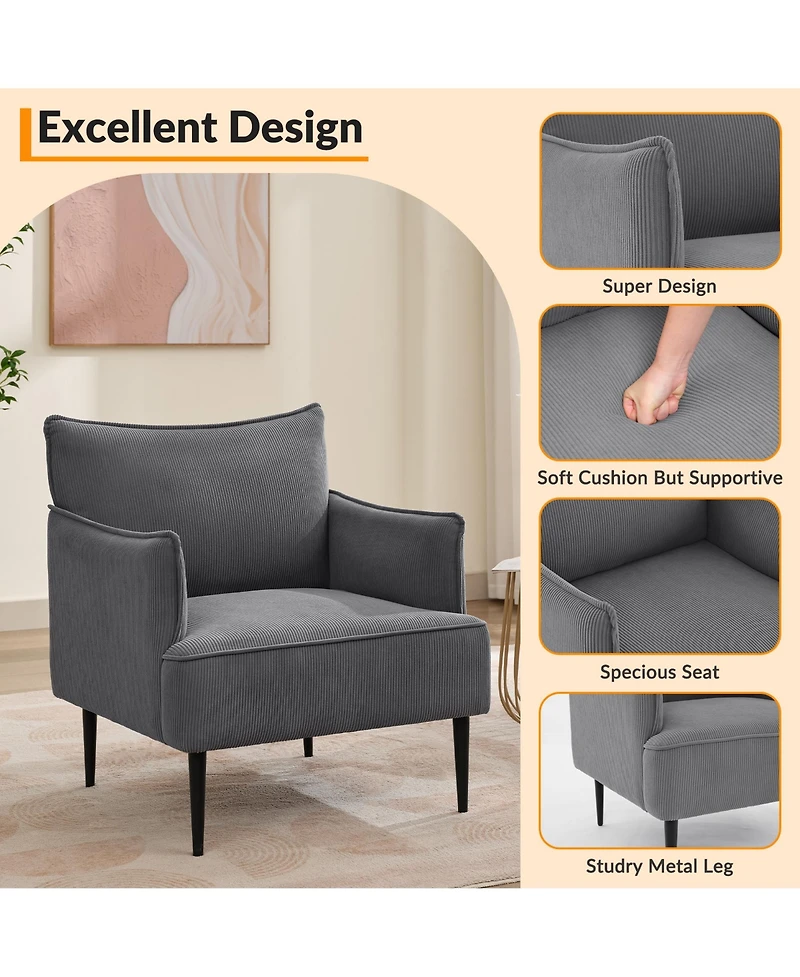 homfan Single Armchair with Removable Cushions, Wood Frame and Metal Legs, 300 Lbs Capacity, for Living Room and Bedroom