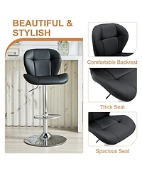 Rainsken Set of 2 Height Adjustable Bar Stools, with Chrome-Plated Metal Base, Pu Upholstered Tufted Backrest Chairs, for Bar Kitchen Dining Room