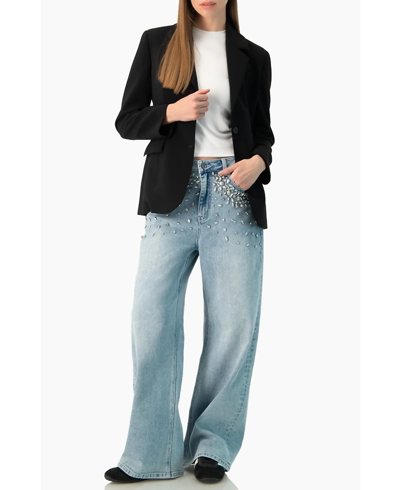Ivonne Women's Tailored Two-Button Black Power Blazer